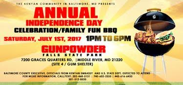The Kenyan Community in Baltimore, Maryland invites you to the Annual Independence Day Celebration/Family Fun Day & BBQ on Saturday, July 1st, 2017.