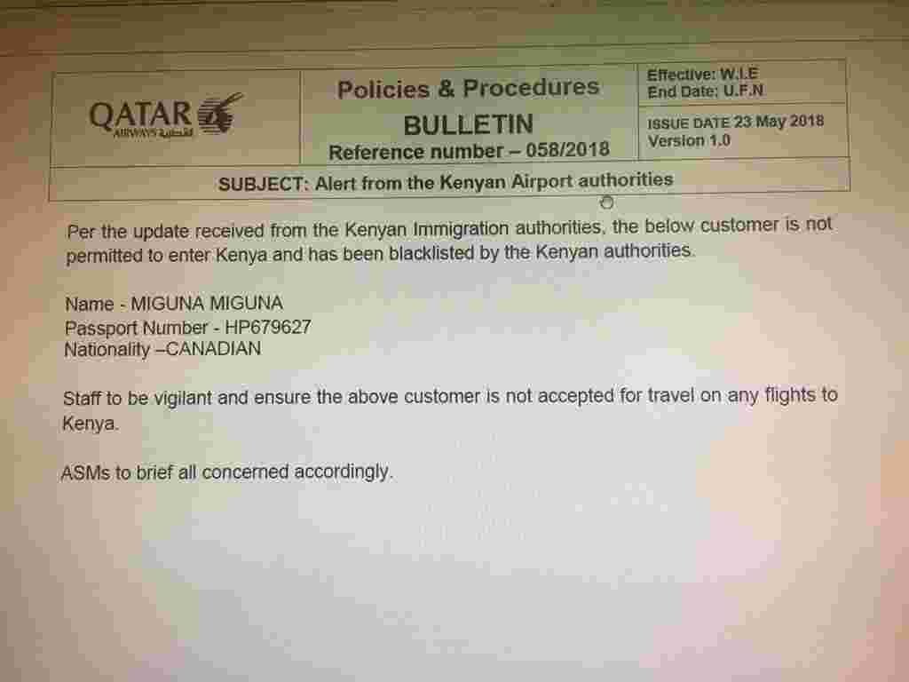 International Airlines Blacklist Miguna Miguna from Traveling to Kenya after Orders by Immigration Authorities