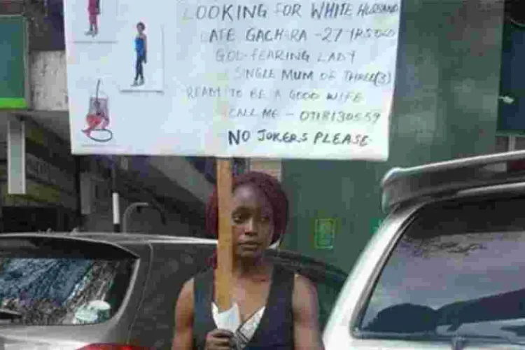 Kenyan Woman Carries Placard on the Streets Looking for a Mzungu Husband