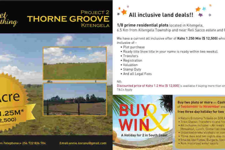 Buy Two or More Plots at Thorne Groove in Kitengela for a Chance to Win 3-Day Holiday for Two to South Coast