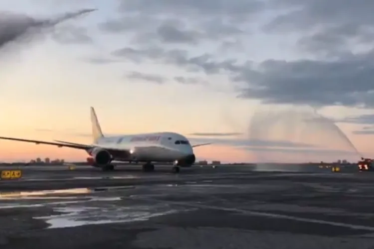 Kenya Airways' Maiden Direct Flight to the US Receives Water Salute at JKF Airport in New York