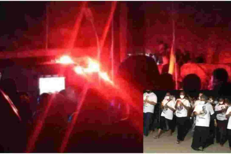 Mourners Scamper as Fire Erupts at TB Joshua's Church During His Funeral Service 