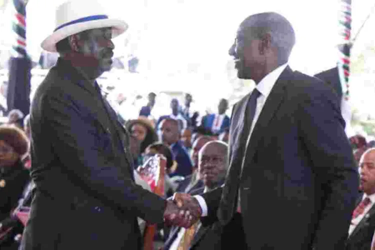 Raila Offers Ruto a Handshake at Mukami Kimathi's Burial 
