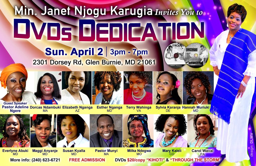 Min. Janet Njogu Karugia DVDs Dedication Event: Sun, April 2nd in Glen Burnie, Maryland