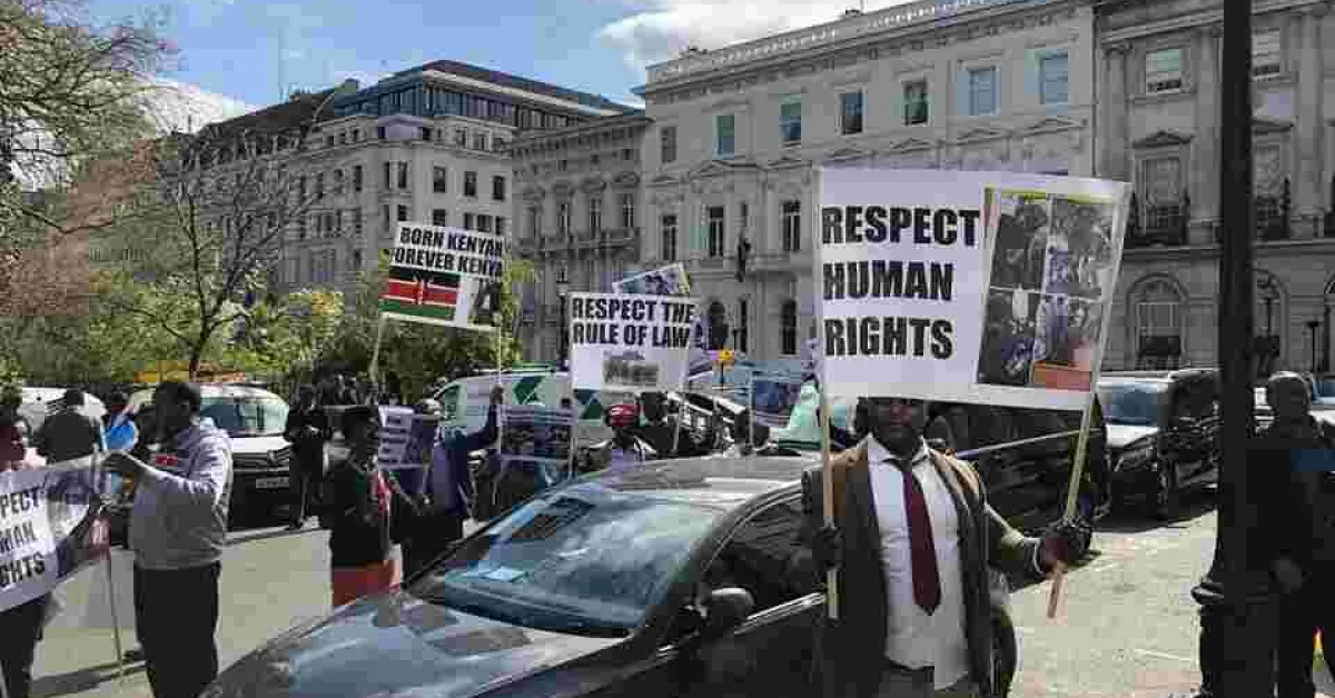 Kenyans in London Demonstrate Outside Chatham House Where President Kenyatta Delivered a Talk
