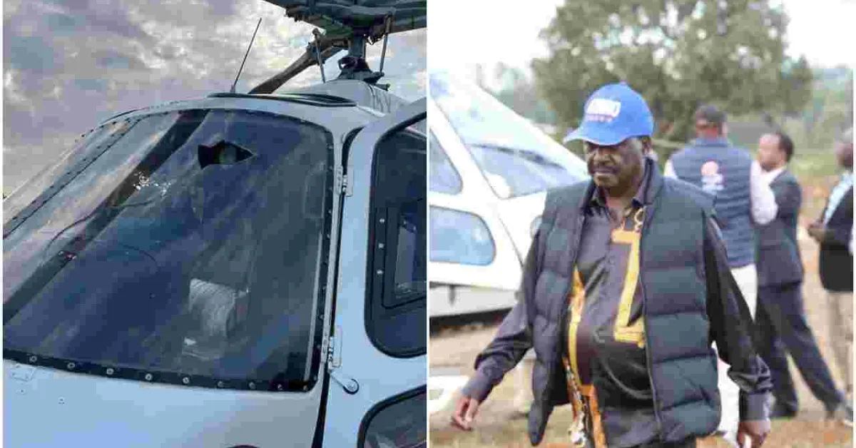 Chopper Damaged as Raila is Attacked by Stone-Pelting Youth in Eldoret