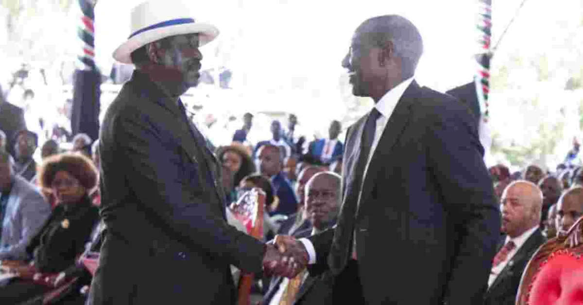 Raila Offers Ruto a Handshake at Mukami Kimathi's Burial
