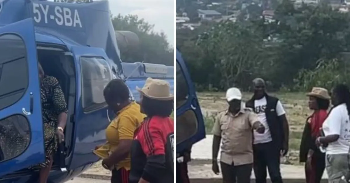 Kenyans React as Ida Odinga Lands in Chopper to Pick Daughter at Tom Mboya University