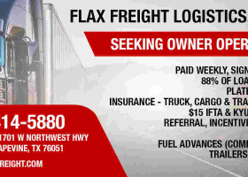 Flax Freight Logistics Seeking Owner Operators; Sign-on Bonuses Available