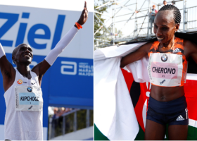 Kenyans Express Joy as Athletes Eliud Kipchoge and Gladys Cherono Fly Kenya's Flag High in Berlin, Germany