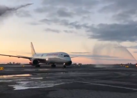 Kenya Airways' Maiden Direct Flight to the US Receives Water Salute at JKF Airport in New York