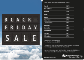 Black Friday Sale for Kenya Airways Direct Flights from New York