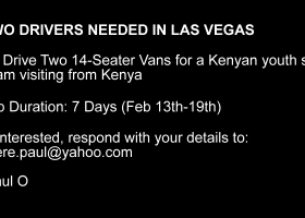 Two Drivers Needed in Las Vegas to Drive Visiting Kenyan Youth Soccer Team Around for 7 Days