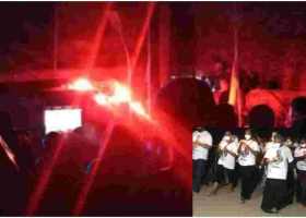 Mourners Scamper as Fire Erupts at TB Joshua's Church During His Funeral Service 