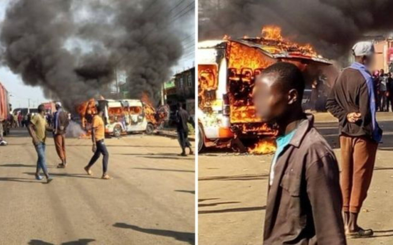 Vihiga Boda Boda Riders Torch Matatu, Loot Soda Trailer After Fatal Crash Sparks Chaos
