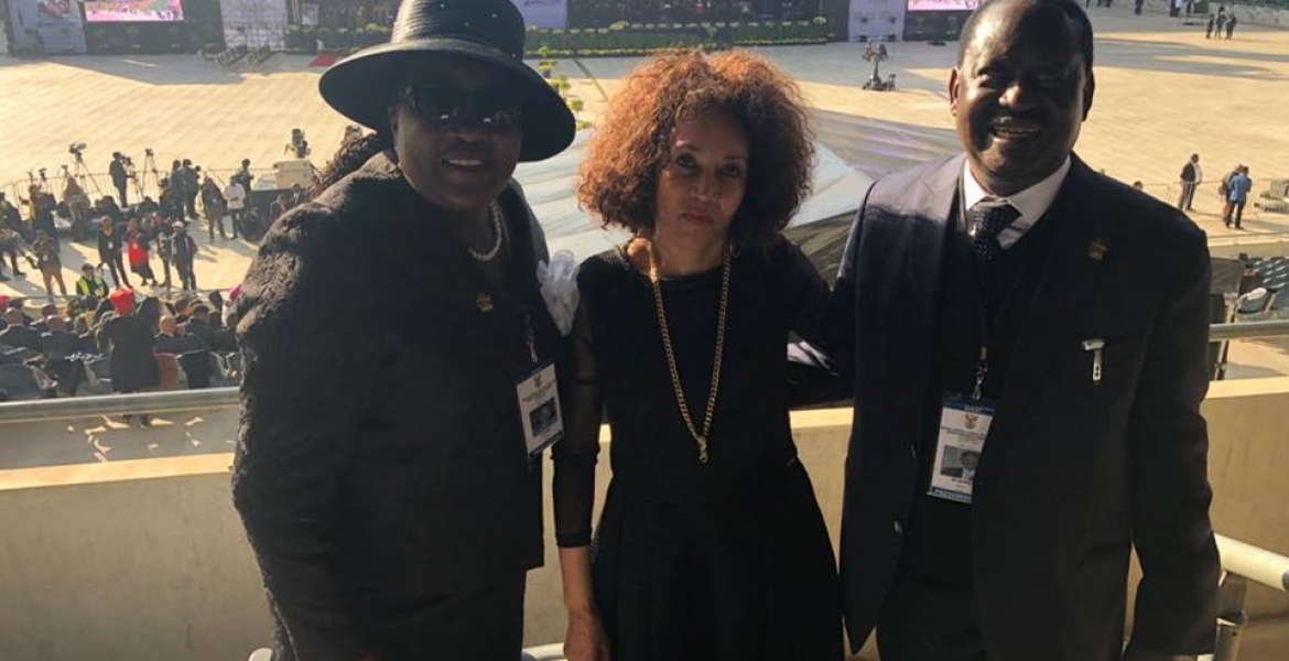 Raila Represents President Uhuru at Winnie Mandela's Funeral, Wore "Presidential Official" Badge