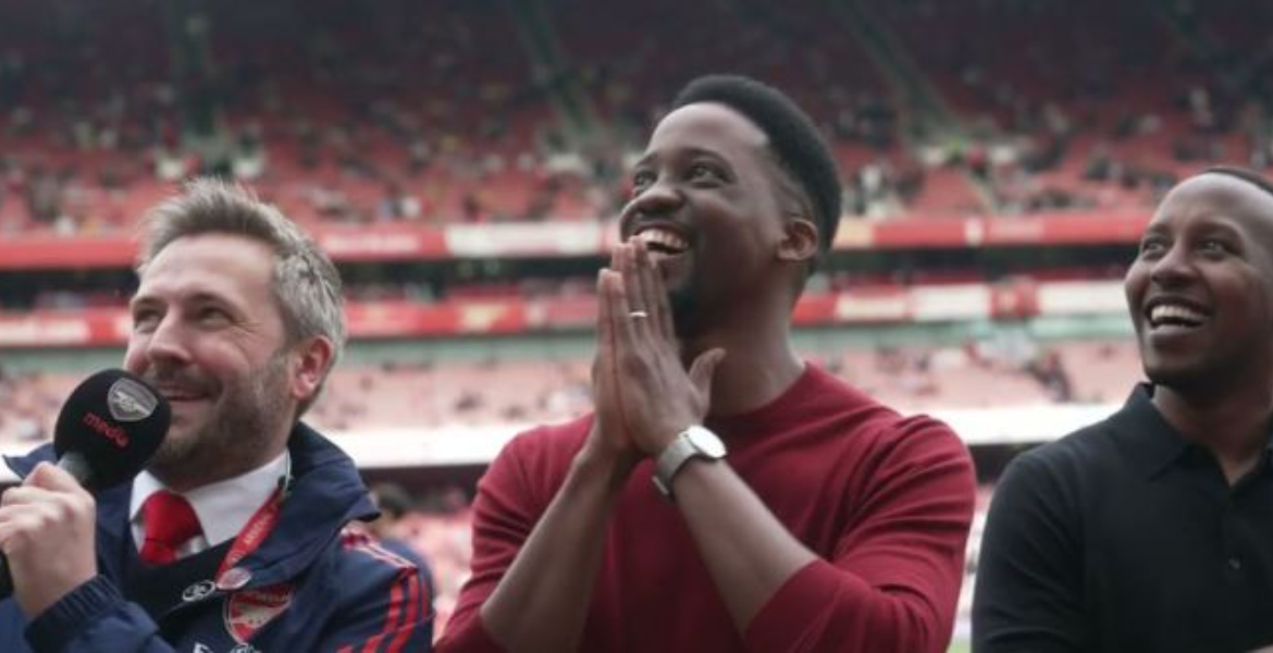 Adrian Ntwatwa (Centre) and Sam Ruguna (Right) Kenyan Arsenal Fan Enjoys Free London Flight, VIP Treatment After Winning Global Project
