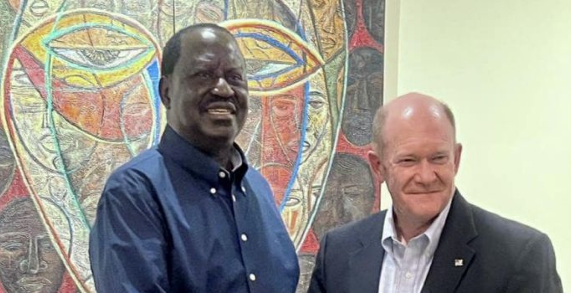 Former Prime Minister Raila Odinga Meets Delaware Senator Chris Coons at Jomo Kenyatta International Airport on Saturday, August 19, 2023 Raila Leaves for the UK