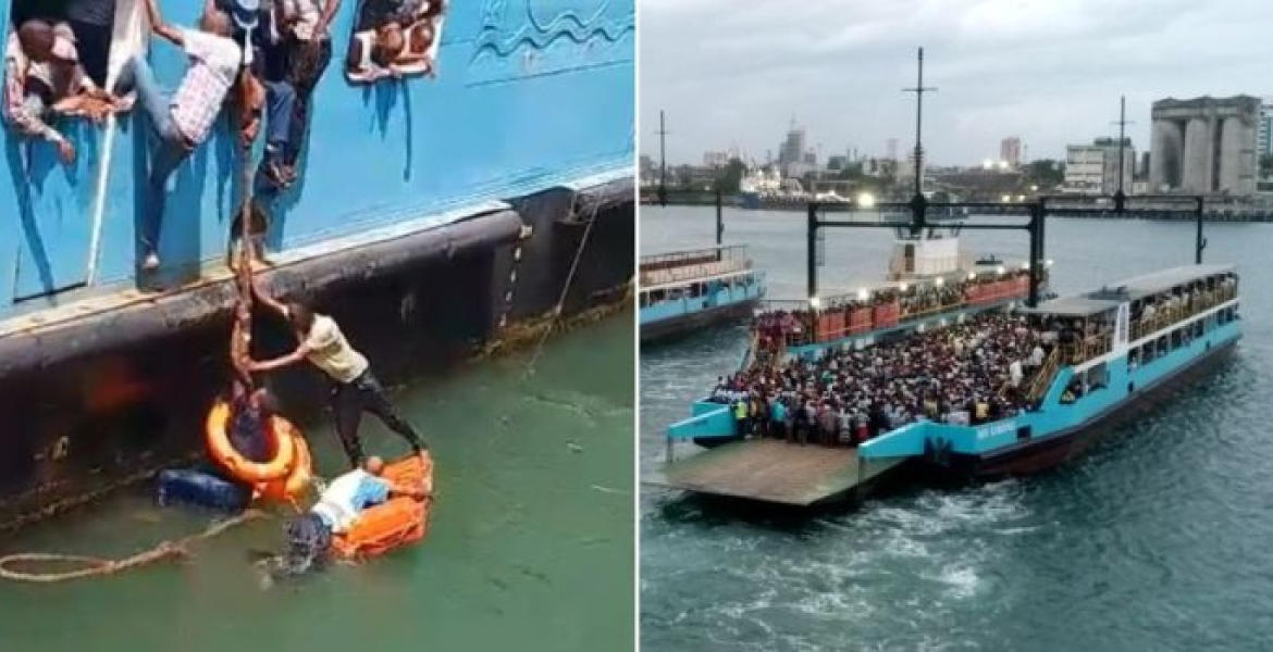 Rescuers in the Indian Ocean to Rescue Baby Abandoned by Mother (left) and a Ferry Crossing in Mombasa Mother Throws Child Into Indian Ocean, Swift Response Averts Tragedy