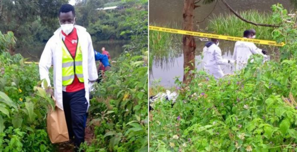 Detectives at the Kiambaa Dam Where a Head Suspected to Belong to Rita Waeni was Found Rita Waeni Murder: How Killer Used Stone to Hide Victim's Head in Kiambaa Dam
