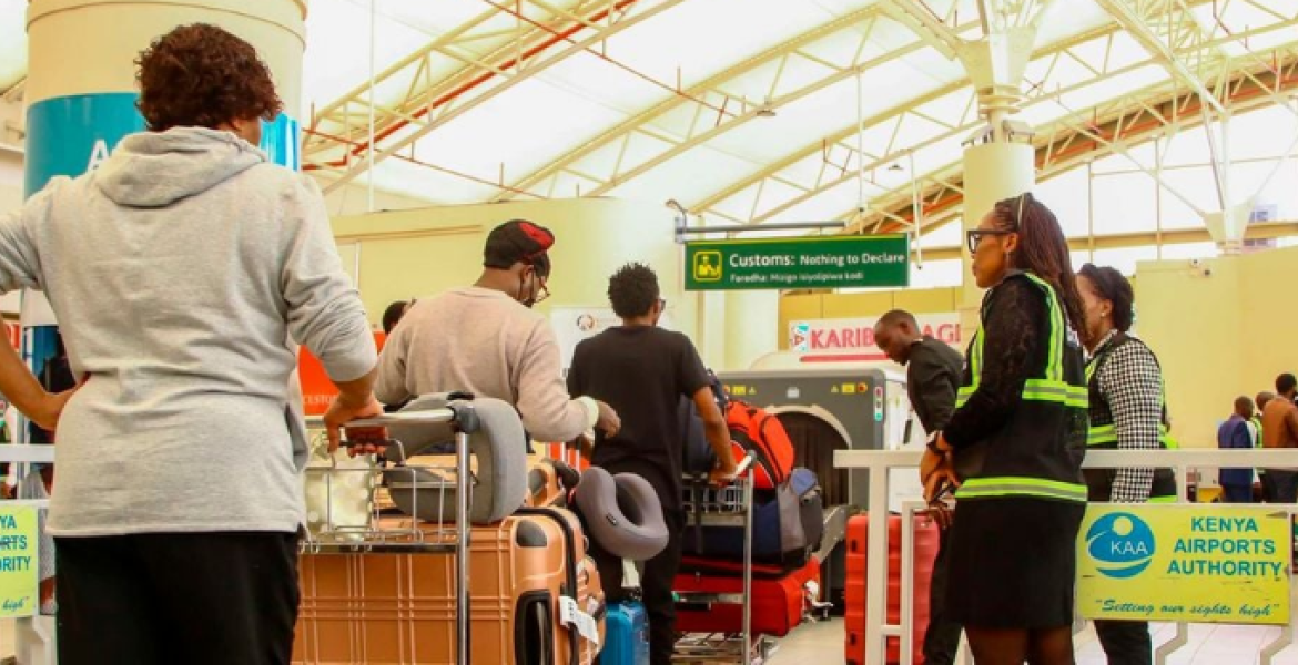 International Arrivals Passengers Queue for Screening at the Jomo Kenyatta International Airport Kenya's Electronic Visa-Free System Earns High Acclaim