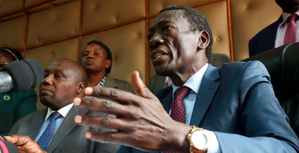 Knut Secretary General Collins Oyuu (right) accompanied by Knut national chairman Patrick Karinga Kenyan Teachers Announce Monday Strike After Failed Government Talks