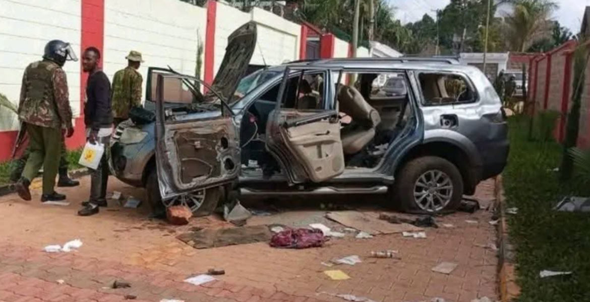 One of the Vehicles That was Destroyed During the EACC Raid Five-Hour Chaos as EACC Raids Governor Natembeya’s Home Over Ksh1.4 Billion Probe