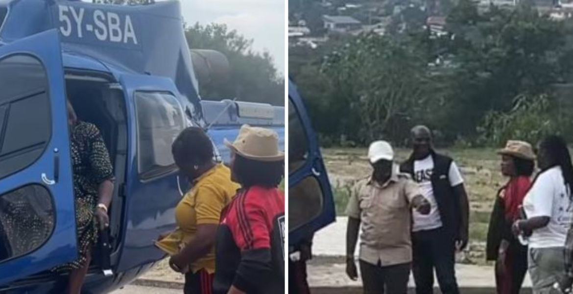 Mama Ida Odinga picking Winnie Odinga on a Chopper Kenyans React as Ida Odinga Lands in Chopper to Pick Daughter at Tom Mboya University