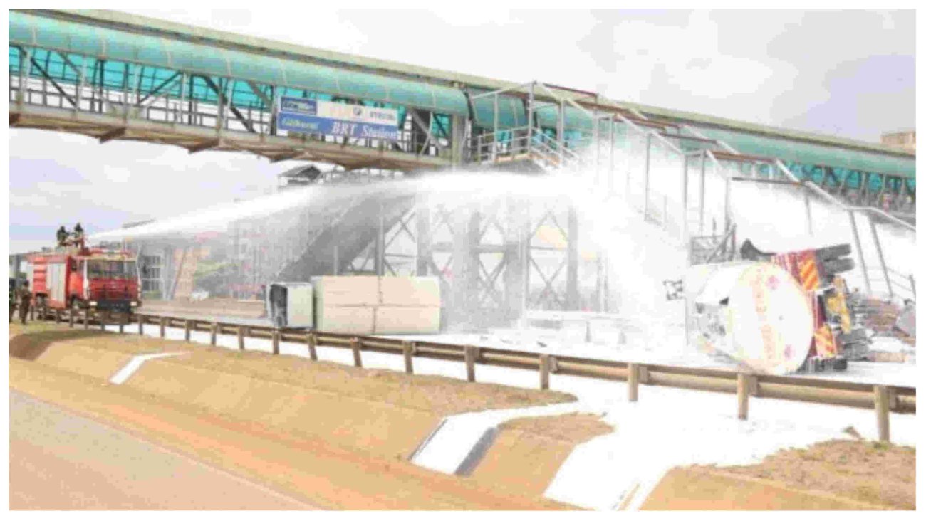 Thika Superhighway Closed After Fuel Tanker Overturns