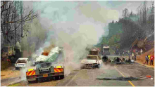Several Cars Burnt along  Nairobi-Mai Mahiu Road as Trailer Transporting Gas Cylinders Explodes 
