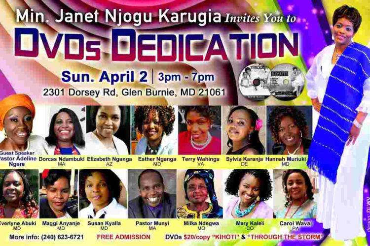 Min. Janet Njogu Karugia DVDs Dedication Event: Sun, April 2nd in Glen Burnie, Maryland