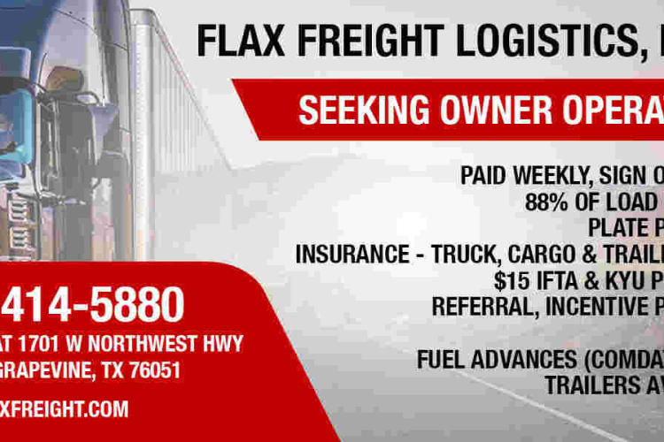Flax Freight Logistics Seeking Owner Operators; Sign-on Bonuses Available