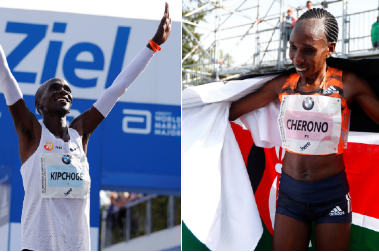 Kenyans Express Joy as Athletes Eliud Kipchoge and Gladys Cherono Fly Kenya's Flag High in Berlin, Germany
