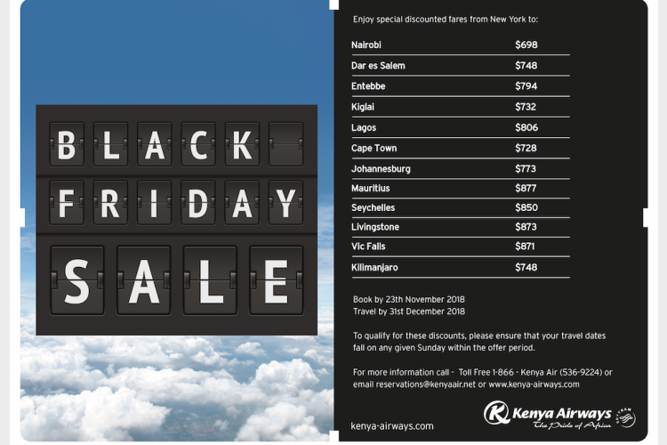 Black Friday Sale for Kenya Airways Direct Flights from New York