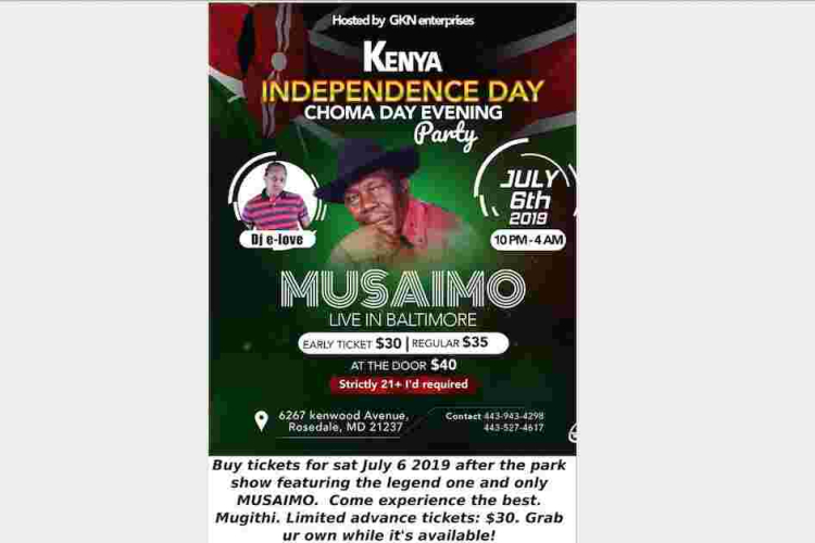 Mugithi Legend Musaimo Live in Concert July 6th in Baltimore, MD - Purchase Advance Tickets
