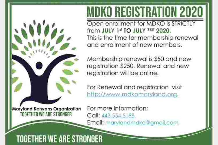 MDKO (Maryland Kenyans Organization) 2020 Open Enrollment Period: July 1st - July 31st