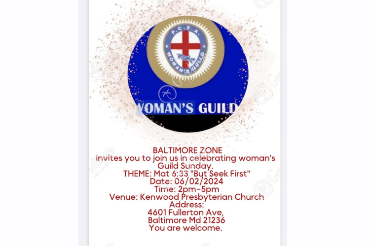 P.C.E.A. Woman's Guild Baltimore Zone Invites You to  Woman's Guild Sunday Celebration on June 2, 2024 in Baltimore, MD