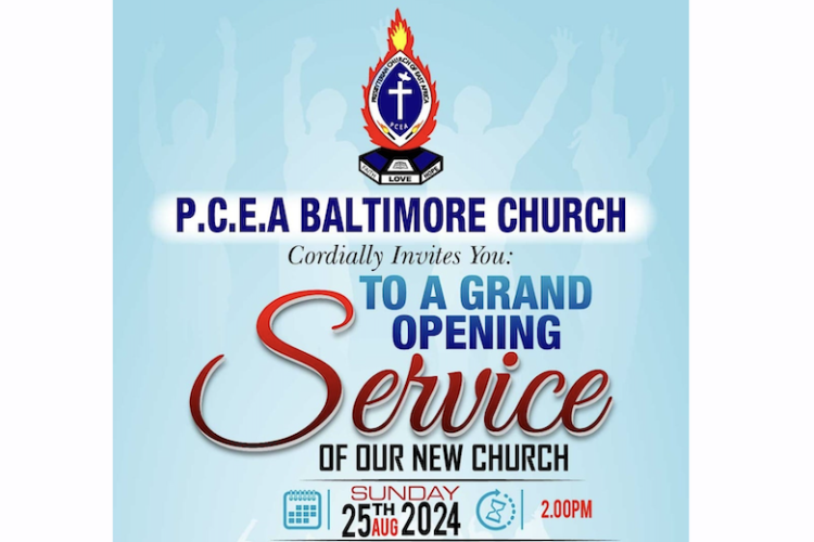 PCEA Baltimore Church Grand Opening Service: Sunday, August 25, 2024
