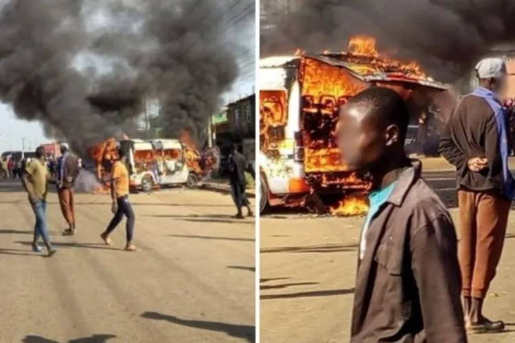 Vihiga Boda Boda Riders Torch Matatu, Loot Soda Trailer After Fatal Crash Sparks Chaos