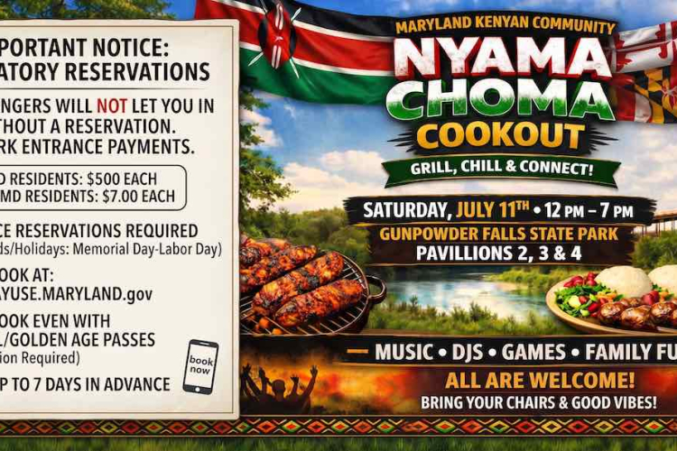 Maryland Kenyan Community: July 11th Nyama Choma Cookout & Mandatory Park Registration